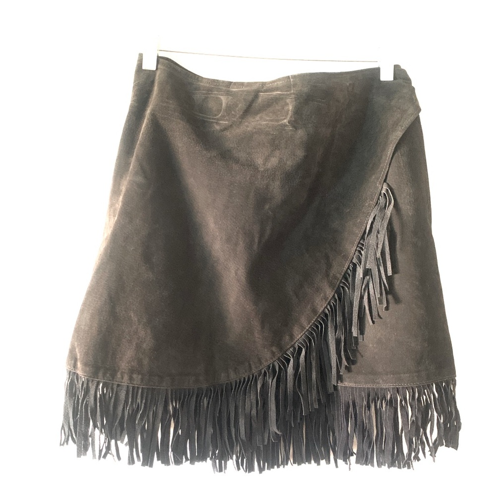 90s Suede Fringe Wrap Skirt